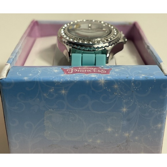 Vintage‎ Disney Princess Watch Double Rhinestone Trimmed Face NIB Teal Blue Band main image 5